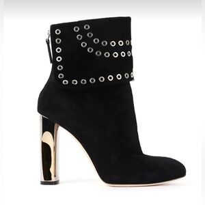 Alexander McQueen Black Suede Fold Over Eyelet Ankle Boot.  Size 38/US 8